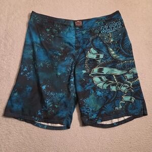 MMA Elite Cobra Black and Blue Board Swim Surfing Shorts Fighting Size XL